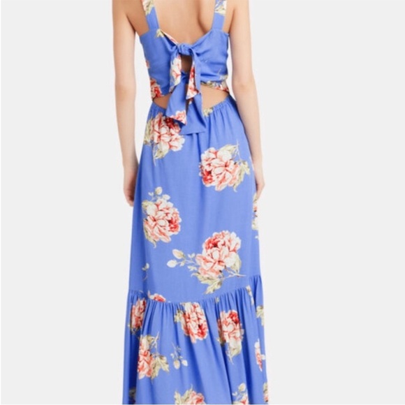 Intermix Mitzie Floral Sleeveless Dress Blue Maxi Tie Back Cutout Size 0 - Picture 5 of 10